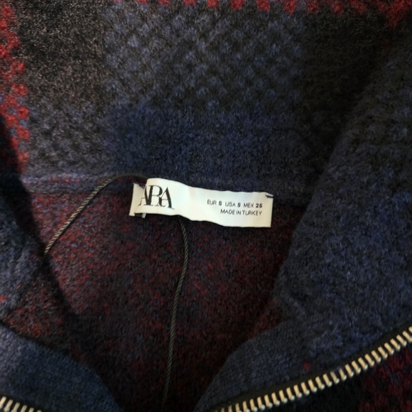 Zara Checkered Jacket in Navy and Burgundy - Picture 6 of 8